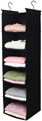 MAX Houser 6 Tier Shelf Hanging Closet Organizer, Closet Hanging Shelf with 2 Sturdy Hooks for Storage, Foldable (Black)