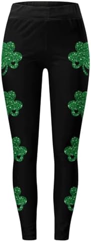soighxzc St Patricks Day Leggings for Women Shamrock Leaves Green Pant Slim Fit Tummy Control Leggings Irish Green Yoga Pants - Image 3