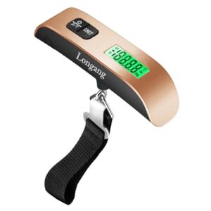 Longang 110 Lbs Digital Hanging Luggage Scale with Backlit for Travel, Rubber Paint Handle and Battery Included (Gold, 1 Pc)