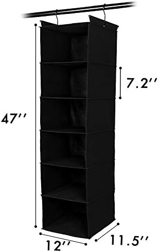 MAX Houser 6 Tier Shelf Hanging Closet Organizer, Closet Hanging Shelf with 2 Sturdy Hooks for Storage, Foldable (Black) - Image 2