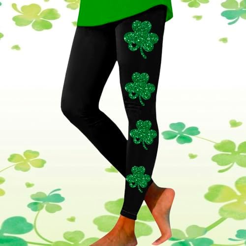 soighxzc St Patricks Day Leggings for Women Shamrock Leaves Green Pant Slim Fit Tummy Control Leggings Irish Green Yoga Pants - Image 2