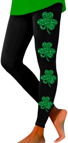 soighxzc St Patricks Day Leggings for Women Shamrock Leaves Green Pant Slim Fit Tummy Control Leggings Irish Green Yoga Pants - Image 6