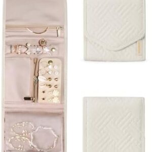 BAGSMART Travel Jewelry Organizer Case Foldable Jewelry Roll for Journey-Rings, Necklaces, Earrings, Bracelets,Mini,Beige
