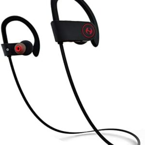 Bluetooth Headphones, Hussar Magicbuds Best Wireless Sports Earphones with Mic, IPX7 Waterproof, HD Sound with Bass, Noise Cancelling, Secure Fit, up to 9 Hours Working time (Upgraded), Black