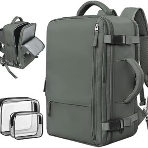 Rinlist Carry-on Travel Backpack For Women Men Flight Approved, Personal Item Backpack Casual Daypack Waterproof Hand Luggage Bag, Travel Must Haves Essentials, Olive-green