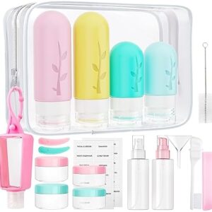 TEIVUL 19 Pack Travel Size Toiletries, TSA Approved Travel Bottles for Toiletries, Silicone Travel Accessories 3oz & 2oz Travel Size Toiletries Containers for Shampoo Lotion - BPA Free