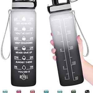 Enerbone 32 OZ Water Bottle, Leakproof BPA & Toxic Free, Motivational Water Bottle with Times to Drink and Straw, Fitness Sports Water Bottle with Strap for Office, Gym, Outdoor Sports
