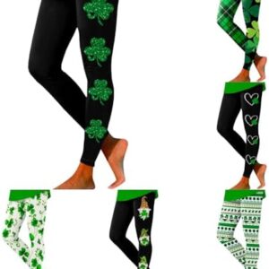 soighxzc St Patricks Day Leggings for Women Shamrock Leaves Green Pant Slim Fit Tummy Control Leggings Irish Green Yoga Pants