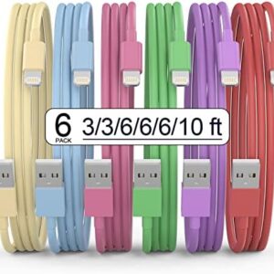 [Apple MFi Certified] iPhone Charger, 6Pack(3/3/6/6/6/10 FT) Lightning Cable Apple Charging Fast High Speed USB Compatible 14/13/12/11 Pro Max/XS MAX/XR/XS/X/8-multicolor