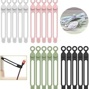 [20Park]UMUST Silicone Cable Ties,Reusable Cable Management Organizer, Multipurpose Elastic Cord Organizer for Bundling and Fastening Cable Cords Wires(black,white,pink,green)