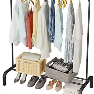 JIUYOTREE Metal Clothing Rack, 43.3 Inches Garment Rack with Bottom Shelf for Hanging Clothes, Coats, Skirts, Shirts, Sweaters, Black
