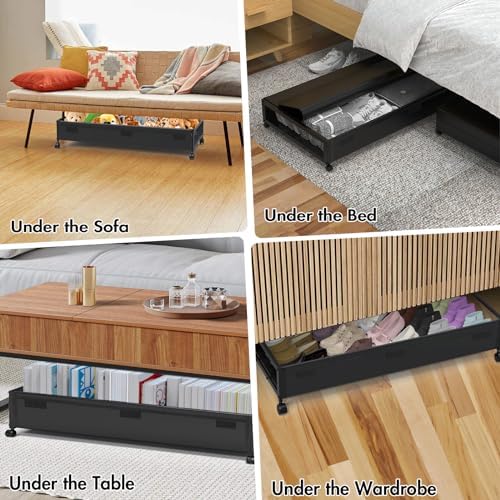 MixcMax Under Bed Storage Bins With Lids - 2Pack Lengthen Underbed Storage Containers with Wheels, Large Capacity Metal Clothes Organizer for Bedroom, Storage Box for Clothing Shoes Blanke Sheet - Image 7