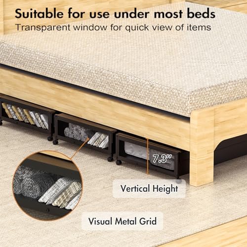 MixcMax Under Bed Storage Bins With Lids - 2Pack Lengthen Underbed Storage Containers with Wheels, Large Capacity Metal Clothes Organizer for Bedroom, Storage Box for Clothing Shoes Blanke Sheet - Image 6