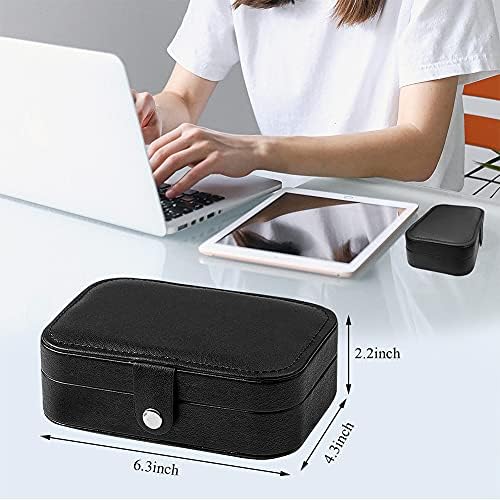 Travel Jewelry Box, PU Leather Small Jewelry Organizer for Women Girls, Double Layer Portable Mini Travel Case Display Storage Holder Boxes for Stud Earrings, Rings, Necklaces, Bracelets (Black) - Image 5