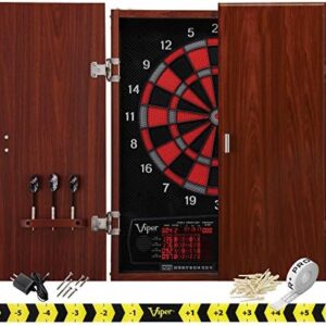 Viper by GLD Products Neptune Electronic Dartboard Cabinet Combo Pro Size Over 55 Games Large Auto-Scoring LCD Cricket Display Extended Dart Catch Area 16 Player Multiplayer with Soft Tip Darts and Power Adapter , 21.5" L x 26.5" W x 3.5" H
