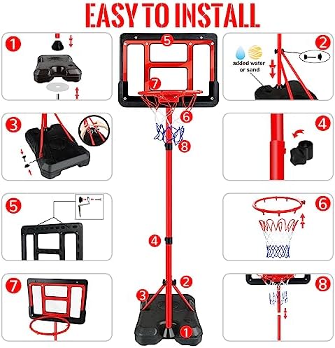 Kids Basketball Hoop with Stand, Adjustable Basketball Set, Toddler Basketball Toys for Boys Age 3 4 5 6 7 8, Indoor Outdoor Backyard Sport Game Gifts - Image 6