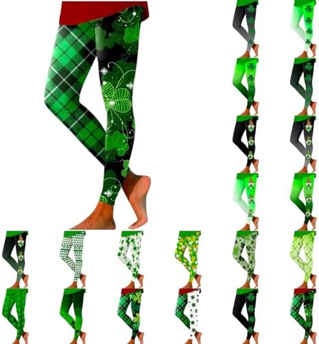soighxzc St Patricks Day Leggings for Women Shamrock Leaves Green Pant Slim Fit Tummy Control Leggings Irish Green Yoga Pants - Image 7