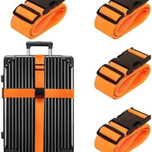 Luggage Straps for Suitcases TSA Approved Travel Belt 4 Pack by Chelmon (01 Orange)