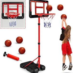 Kids Basketball Hoop with Stand, Adjustable Basketball Set, Toddler Basketball Toys for Boys Age 3 4 5 6 7 8, Indoor Outdoor Backyard Sport Game Gifts