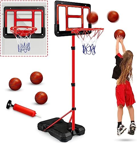 Kids Basketball Hoop with Stand, Adjustable Basketball Set, Toddler Basketball Toys for Boys Age 3 4 5 6 7 8, Indoor Outdoor Backyard Sport Game Gifts