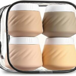 Gemice Travel Containers for Toiletries, Silicone Cream Jars TSA Approved Travel Size Containers with Clear Bag, Leak-proof Travel Accessories with Lid for Cosmetic Face Body Hand Cream (4 Pack)
