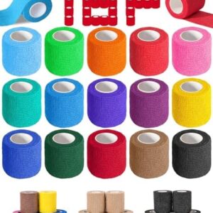 AZEN 16 Pack Self Adhesive Bandage Wrap, 2" X 5 Yards Elastic Cohesive Bandage Wrap, Color Athletic Tape, Vet Wrap, Ankle Tape, Tattoo Grip Tape Wrap