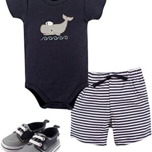 Hudson Baby Unisex Baby Cotton Bodysuit, Shorts and Shoe Set