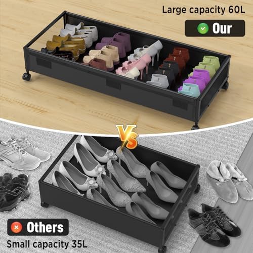 MixcMax Under Bed Storage Bins With Lids - 2Pack Lengthen Underbed Storage Containers with Wheels, Large Capacity Metal Clothes Organizer for Bedroom, Storage Box for Clothing Shoes Blanke Sheet - Image 4