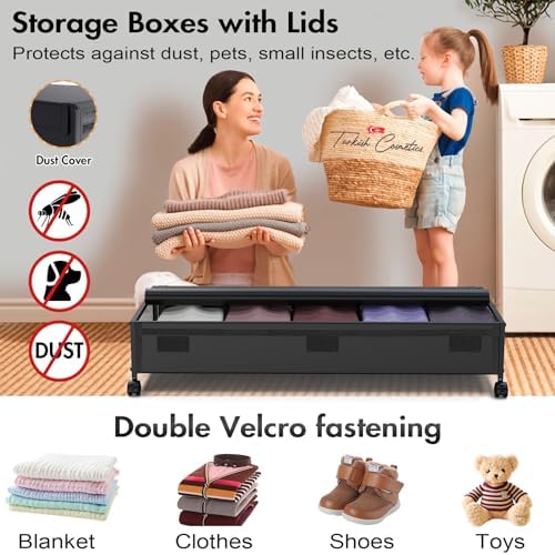 MixcMax Under Bed Storage Bins With Lids - 2Pack Lengthen Underbed Storage Containers with Wheels, Large Capacity Metal Clothes Organizer for Bedroom, Storage Box for Clothing Shoes Blanke Sheet - Image 3