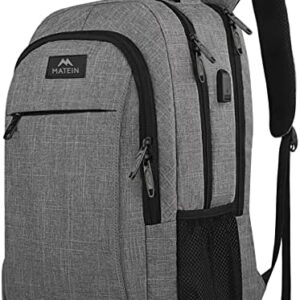 MATEIN Travel Laptop Backpack, Business Anti Theft Slim Durable Laptops Backpack with USB Charging Port, Water Resistant College School Computer Bag Gift for Men & Women Fits 15.6 Inch Notebook, Grey