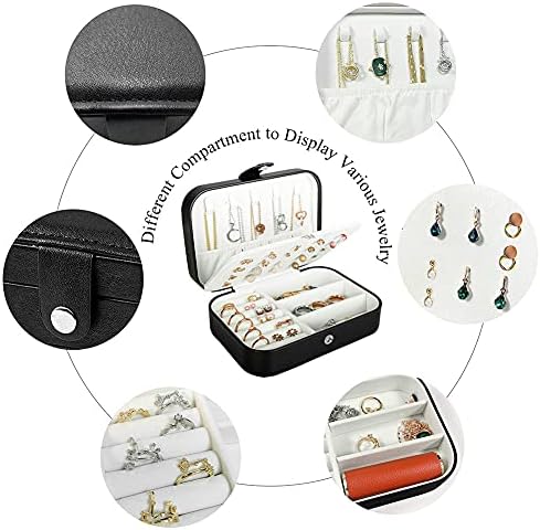 Travel Jewelry Box, PU Leather Small Jewelry Organizer for Women Girls, Double Layer Portable Mini Travel Case Display Storage Holder Boxes for Stud Earrings, Rings, Necklaces, Bracelets (Black) - Image 3