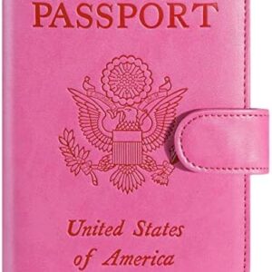 Passport Holder Cover Wallet RFID Blocking Leather Card Case Travel Accessories for Women Men (Pink)