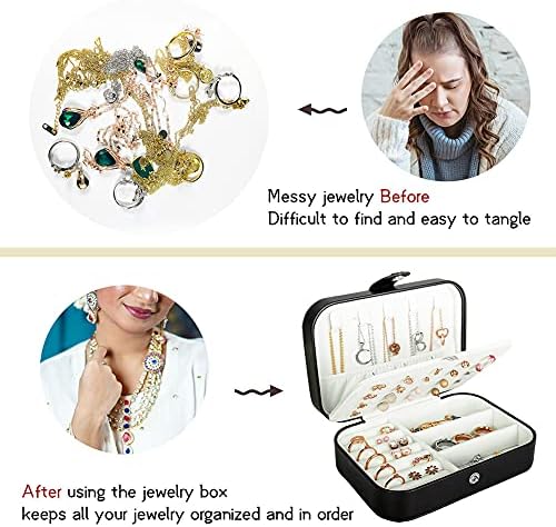 Travel Jewelry Box, PU Leather Small Jewelry Organizer for Women Girls, Double Layer Portable Mini Travel Case Display Storage Holder Boxes for Stud Earrings, Rings, Necklaces, Bracelets (Black) - Image 6