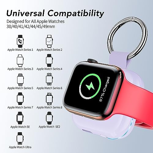 Portable Travel Charger for Apple Watch Series 8,Wireless iWatch Charger 1200mAh Power Bank with Charging Cable, Purse Keychain Smart Watch Charger for Apple Watch Series 9/8/7/6/SE/5/4/3/2/1/UItra - Image 4