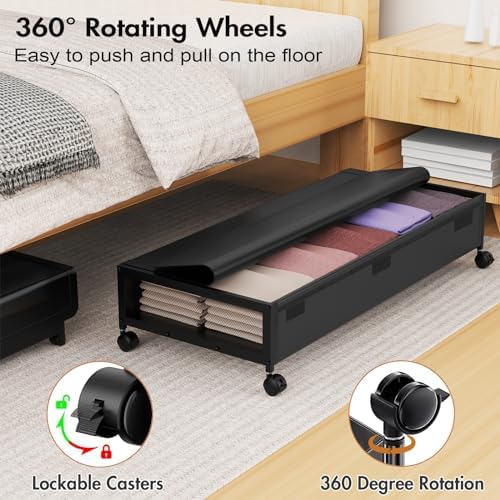 MixcMax Under Bed Storage Bins With Lids - 2Pack Lengthen Underbed Storage Containers with Wheels, Large Capacity Metal Clothes Organizer for Bedroom, Storage Box for Clothing Shoes Blanke Sheet - Image 5