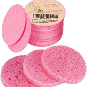GAINWELL 50-Count Compressed Facial Sponges for Daily Facial Cleansing and Exfoliating, 100％ Natural Cosmetic Spa Sponges for Makeup Remover, Reusable, Pink