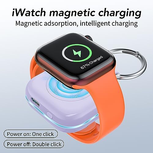 Portable Travel Charger for Apple Watch Series 8,Wireless iWatch Charger 1200mAh Power Bank with Charging Cable, Purse Keychain Smart Watch Charger for Apple Watch Series 9/8/7/6/SE/5/4/3/2/1/UItra - Image 3