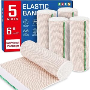 AZEN Premium 5 Pack Elastic Bandage Wrap 6 Inch, Compression Wrap Bandage for Legs, Ankle, Knee, Tummy, Body, Latex-Free, Lymphedema Wraps for Legs