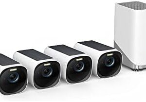 eufy Security eufyCam S330 (eufyCam 3) 4-Cam Kit, Security Camera Outdoor Wireless, 4K with Integrated Solar Panel, Face Recognition AI, Expandable Local Storage, Spotlight, No Monthly Fee