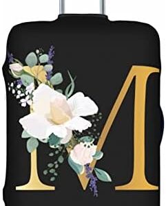 Flower Lette M Black Luggage Cover Elastic Washable Stretch Suitcase Protector Anti-Scratch Travel Suitcase Cover for Kid and Adult S (18-21 inch suitcase)
