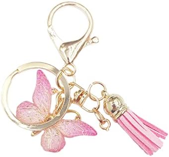 jtkdxqs Letter A-Z Keychain Pink Tassel Butterfly Key Ring for Women Girls Backpack Handbags Pendant - Image 3