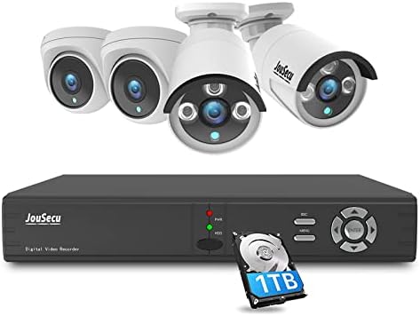 JouSecu 8CH Home Security Camera System Outdoor Indoor, 2MP HD 5-in-1 Surveillance DVR Recorder and (4) Wired 1080P CCTV Bullet Dome Cameras with Night Vision, Email Alert, 1TB Hard Drive
