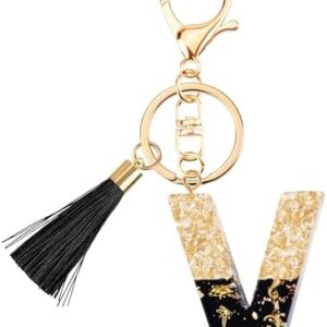 Suweibuke Fashion Black Key Chains for Women Girls, Initial Letter Keychains with Tassel, Charms for Key Handbags Backpacks