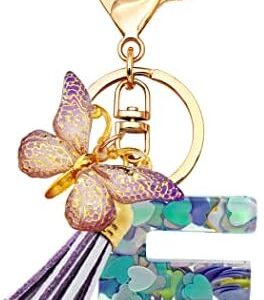 TTYY Initial Letter Keychains for Girls Women Pink Purple Green Cute Butterfly Heart Keychain for Backpack School Bag