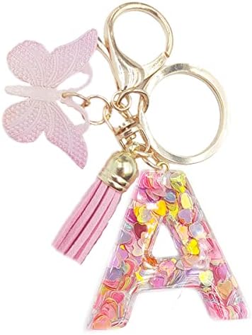 jtkdxqs Letter A-Z Keychain Pink Tassel Butterfly Key Ring for Women Girls Backpack Handbags Pendant - Image 2