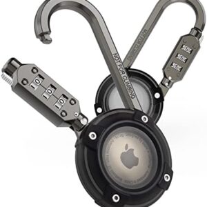 Airtag Holder with 3-Digit Combination Lock, Protective Airtag Case with Metal Carabiner, Airtag Bike Mount Lock for Anti-Theft, Apple Airtag Accessory for Luggage, Backpacks, Strollers (1Pack)