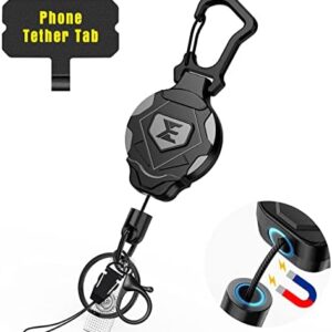 ELV Heavy Duty Retractable Keychain with Magnetic Closure and Carabiner, Retractable ID Badge Holder Clip, Retractable Badge Reel with 31” Dyneema Cord, Key Ring, Lobster Claw Clasp and Phone Tethers
