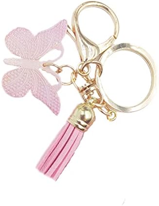 jtkdxqs Letter A-Z Keychain Pink Tassel Butterfly Key Ring for Women Girls Backpack Handbags Pendant - Image 4