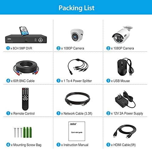 JouSecu 8CH Home Security Camera System Outdoor Indoor, 2MP HD 5-in-1 Surveillance DVR Recorder and (4) Wired 1080P CCTV Bullet Dome Cameras with Night Vision, Email Alert, 1TB Hard Drive - Image 6
