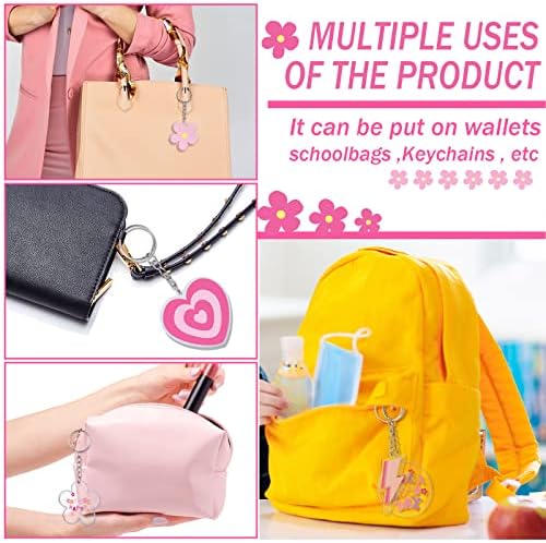 Otuuz 6 Pcs Preppy Smile Key Chain Acrylic Smile Face Keychain Happy Face Aesthetic Preppy Keychain for Backpack Cute Women's Keyrings and Keychains for Girls Purse Pink Accessories Charm, 6 Designs - Image 3